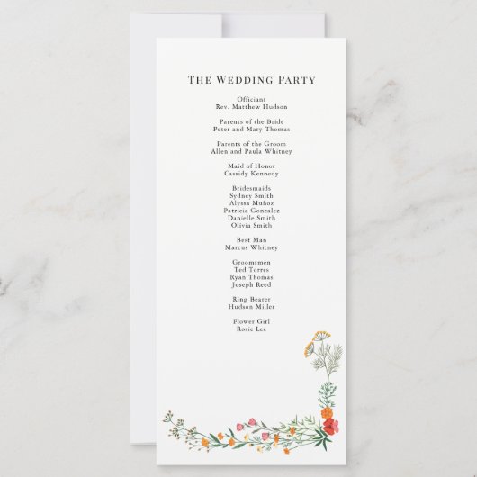 Geheime Tuin Huwelijksceremonie Programma (Achterkant)