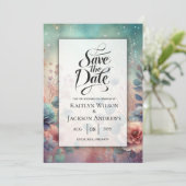 Geheime tuin in avondgloed bruiloft save the date (Staand voorkant)