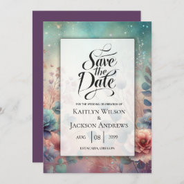 Geheime tuin in avondgloed bruiloft save the date