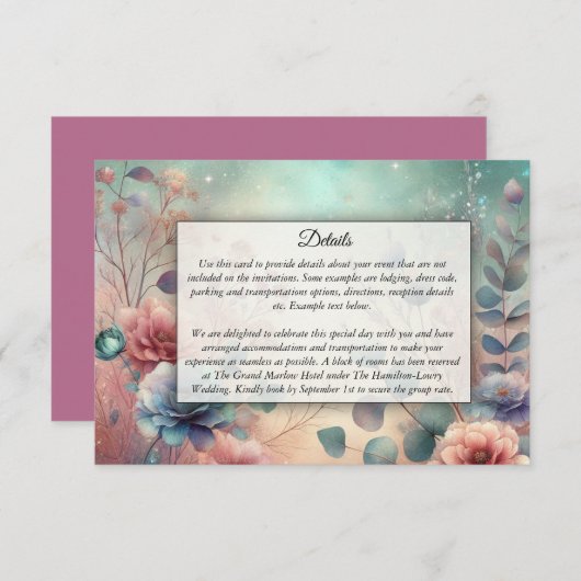 Geheime tuin in de avondgloed informatiekaartje (Voorkant / Achterkant)