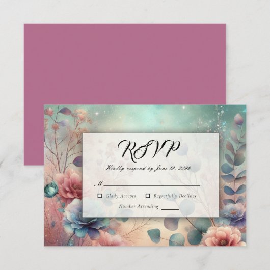 Geheime tuin in de avondgloed RSVP kaartje (Voorkant / Achterkant)