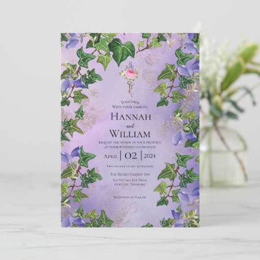 Geheime tuin Lila en wijnstokken uitnodiging tot b (Staand voorkant)