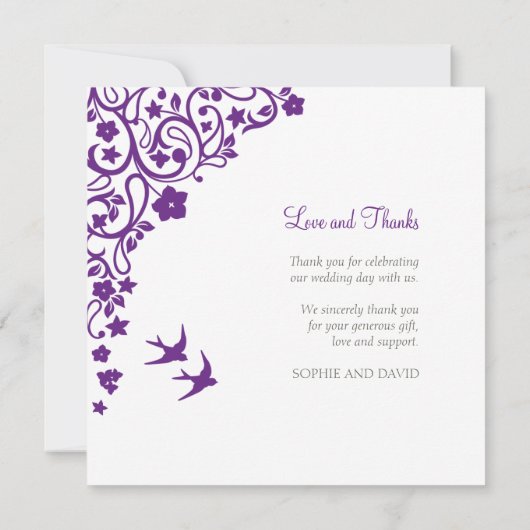 Geheime tuin Paarse Floral Square Weddenschap Bedankkaart (Achterkant)