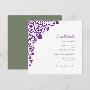 Geheime tuin Paarse Floral Square Weddenschap Save The Date