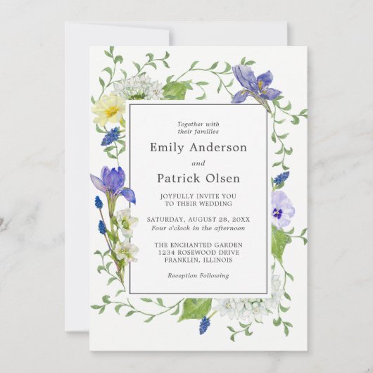 Geheime tuin rustieke Boho Wildbloemen bruiloft Kaart (Voorkant)