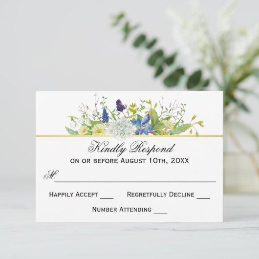 Geheime tuin rustieke wilde bloemen bruiloft RSVP (Staand voorkant)