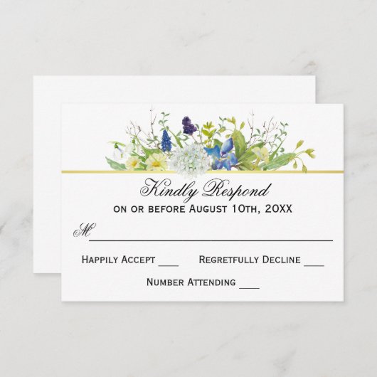 Geheime tuin rustieke wilde bloemen bruiloft RSVP (Voorkant / Achterkant)