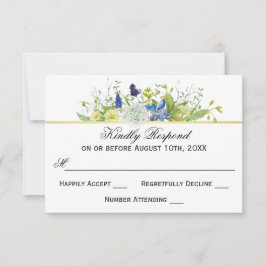 Geheime tuin rustieke wilde bloemen bruiloft RSVP Kaartje