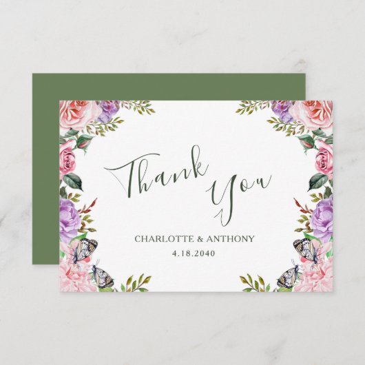 Geheime Tuin Vlinder Bloemen Bruiloft Bedankkaart (Voorkant / Achterkant)