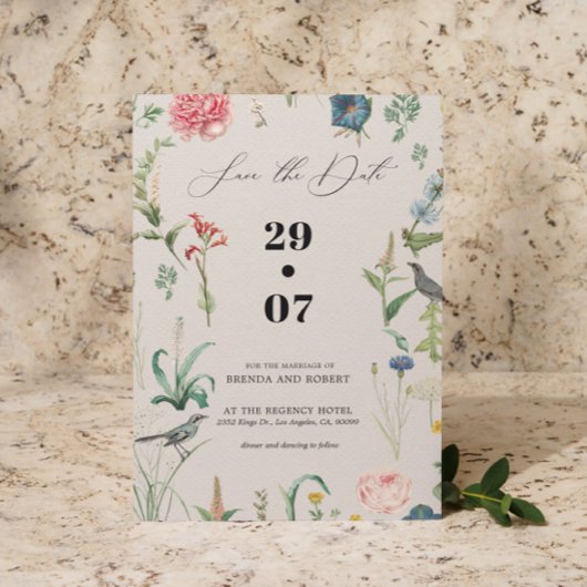 Geheime tuin Wildbloemen Bruiloft Save the Date Kaart