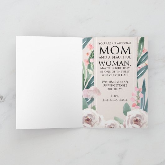 Geheime zuster verjaardag bedankkaart (Binnen)