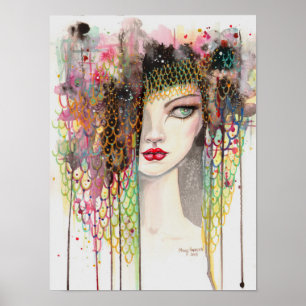 Geheimen Moderne Zigeuner Fantasy Kunst Vrouw Aqua Poster