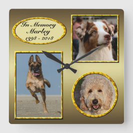 Geheugen 3 Photo Dog Memorial Gold Collage Vierkante Klok