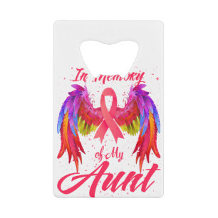 Geheugen van mijn tante Wings Breast Cancer Bewust Creditkaart Flessenopener