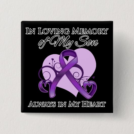 Geheugen van mijn zoon - pancreaskanker vierkante button 5,1 cm (Voorkant)