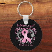 Geheugen van mijn zuster-in-Law Breast Cancer Hear Sleutelhanger (Voorkant)