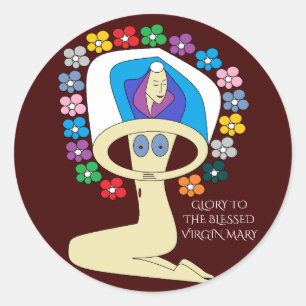 GEHEUGEN VOOR DE BLESSEERDE VIRGIN MARY RONDE STICKER