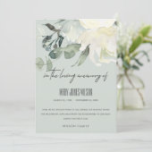 GEHEUGEN WIT-GREEN GRAY FLORAL SYMPATHY MEMORIAL BEDANKKAART (Staand voorkant)