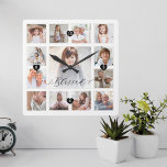 Geheugenraster van het Geheugen van de Gezinnen va Vierkante Klok<br><div class="desc">Een mooi gepersonaliseerd cadeau voor je familie dat ze nog jaren zullen koesteren. Biedt een moderne collage van dertien foto's op het raster om 13 van uw eigen speciale familieherinneringen weer te geven. "Gezegend" ontworpen in een prachtige handgeschreven zwarte scriptstijl. Elke foto is voorzien van een eenvoudig goudkleurig lijst. De...</div>