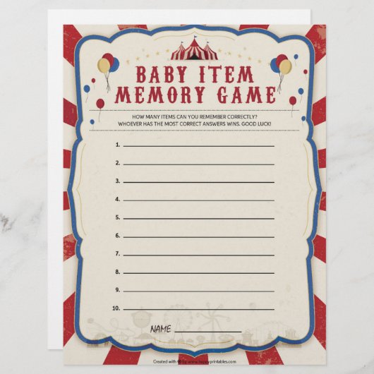 Geheugenspel met baby [Circus Theme] Briefhoofd (Voorkant / Achterkant)