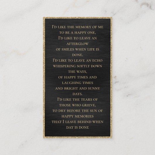 Geheugensympathie Funeral Prayer Card Visitekaartje (Achterkant)