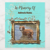 Geheugenverlies huisdier |  foto lijst turquoise wijn etiket (Enkel label)