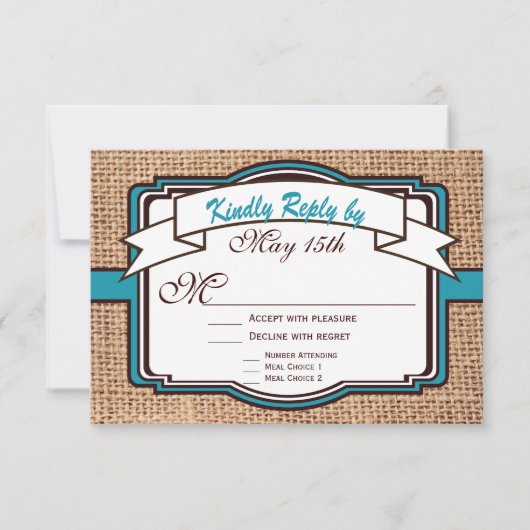 GeHitte Burlap Blauwgroen RSVP-kaarten RSVP Kaartje (Voorkant)