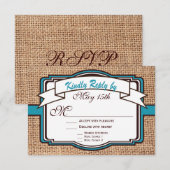 GeHitte Burlap Blauwgroen RSVP-kaarten RSVP Kaartje (Voorkant / Achterkant)