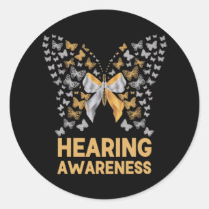 Gehoorbewustzijn Butterfly Ribbon Family Support Ronde Sticker