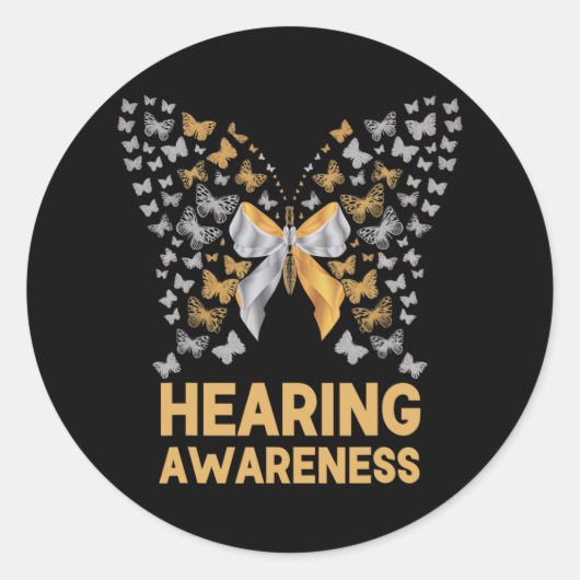 Gehoorbewustzijn Butterfly Ribbon Family Support Ronde Sticker (Voorkant)