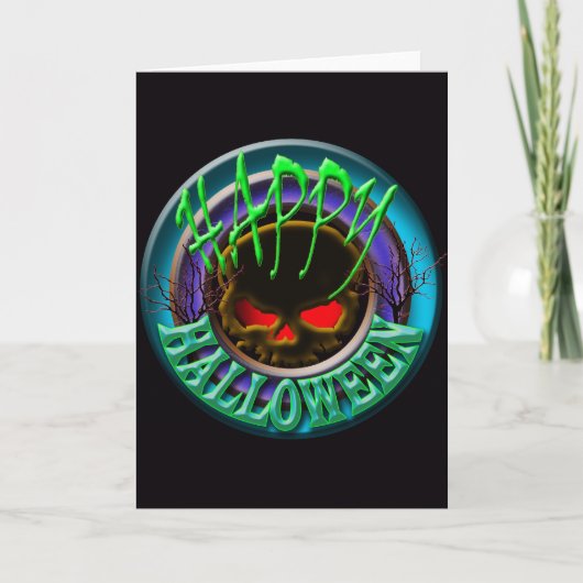 Gehoorlijk schedel, vrolijk hallowen kaart (Voorkant)