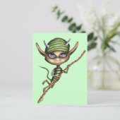 Gehoornd Elf op de Tak van het Bamboe Briefkaart (Staand voorkant)