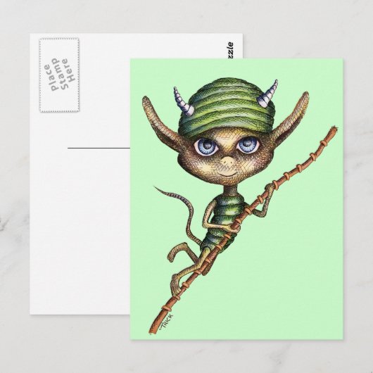 Gehoornd Elf op de Tak van het Bamboe Briefkaart (Voorkant / Achterkant)