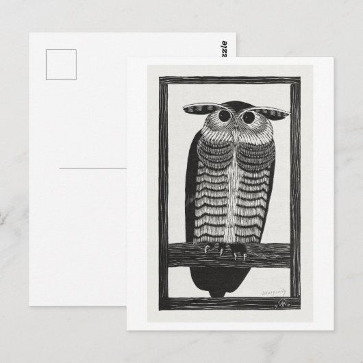  gehoornde uil illustratie briefkaart (Voorkant / Achterkant)