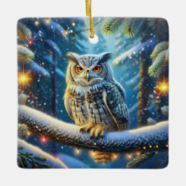 Gehoornde Uil In Besneeuwd Bos Keramisch Ornament