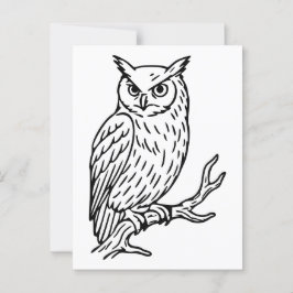 Gehoornde Uil op Tak Lijnkunst Briefkaart