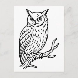 Gehoornde Uil op Tak Lijnkunst Briefkaart