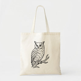 Gehoornde Uil op Tak Lijnkunst Tote Bag