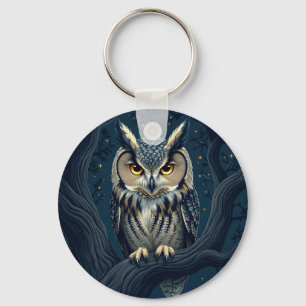 Gehoornde uil 's nachts sleutelhanger