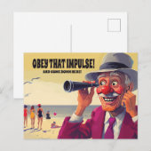 Gehoorzaam die impuls en kom naar beneden, grappig briefkaart (Voorkant / Achterkant)