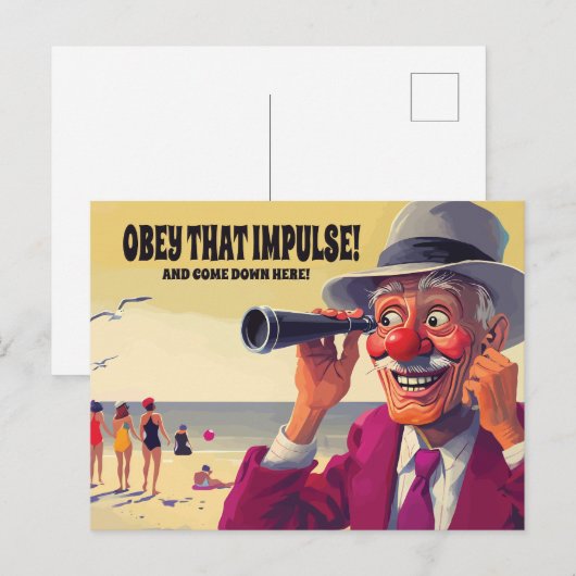 Gehoorzaam die impuls en kom naar beneden, grappig briefkaart (Voorkant / Achterkant)