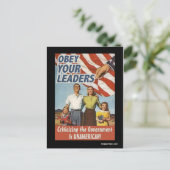 Gehoorzaam uw leiders propaganda briefkaart (Staand voorkant)