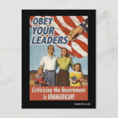 Gehoorzaam uw leiders propaganda briefkaart (Voorkant)