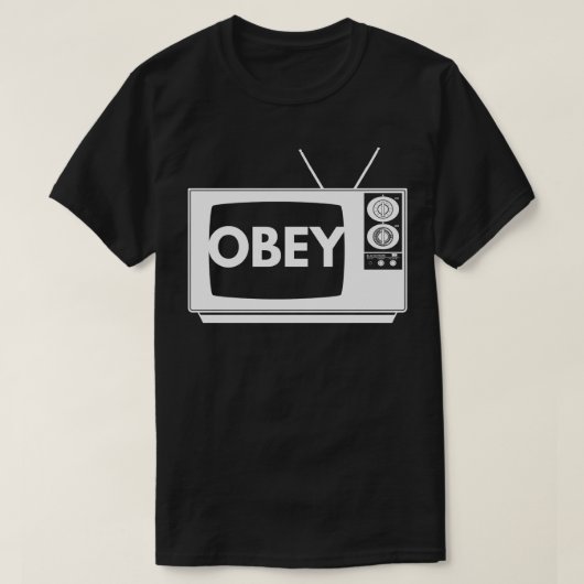Gehoorzaam witte tv-print t-shirt (Design voorkant)