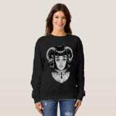 Gehornd Duivel Satanisch Halloween Glitch Goth Emo Trui (Voorkant volledig)