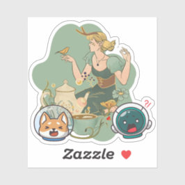 Gehornde Nimf's Theepartij: Whimsical Cosmos Vrien Sticker