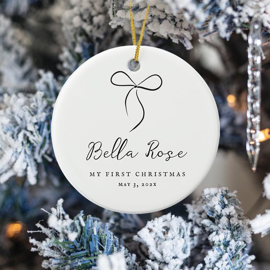 Gehuld in liefde zwarte boog eerste kerstfoto keramisch ornament