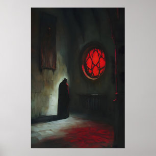 Gehulde vampier Dracula in rode licht gotische hor Poster