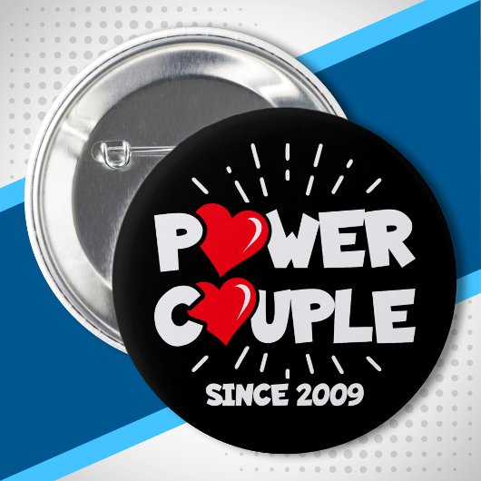 Gehuwd 2009 - Power Couple - Wedding Jubileum Ronde Button 5,7 Cm