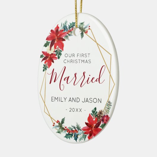 Gehuwd als eerste Chrismas Red Poinsettia elegant Keramisch Ornament (Links)